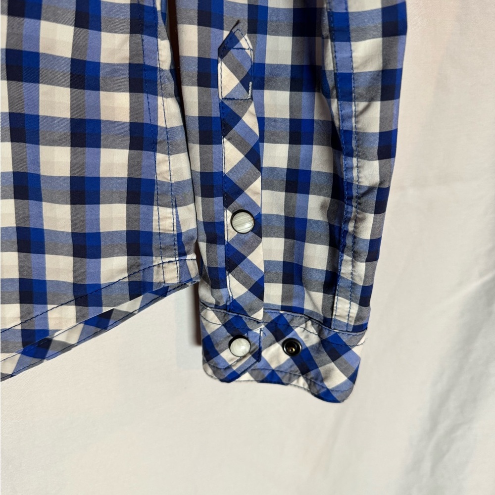 Stio Women’s Blue Plaid Snap Button Shirt – Size Medium - Picture 5 of 6